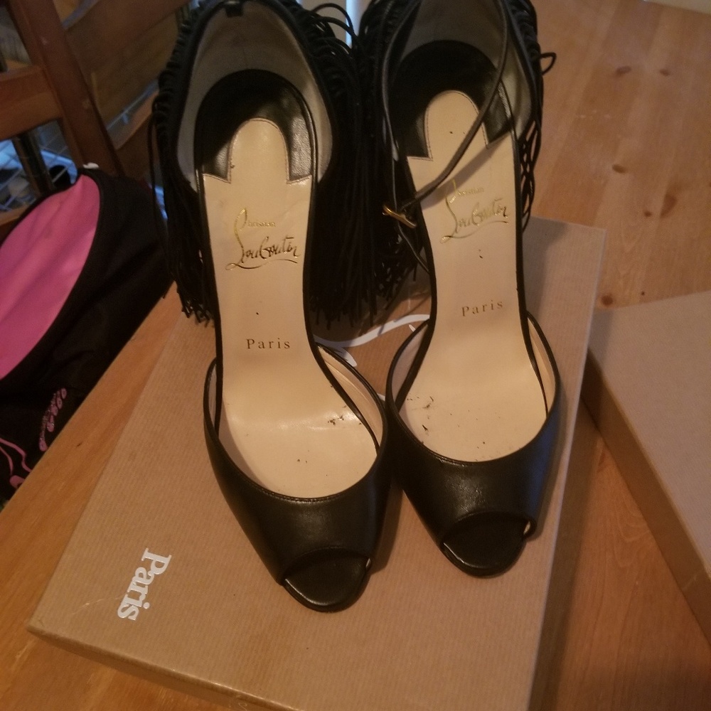 Christian Louboutin black Otrot fringe heels